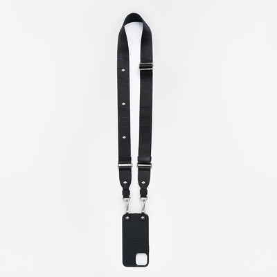 Crossbody Phone Strap | Black | Nylon & Nappa Leather Silver Plated