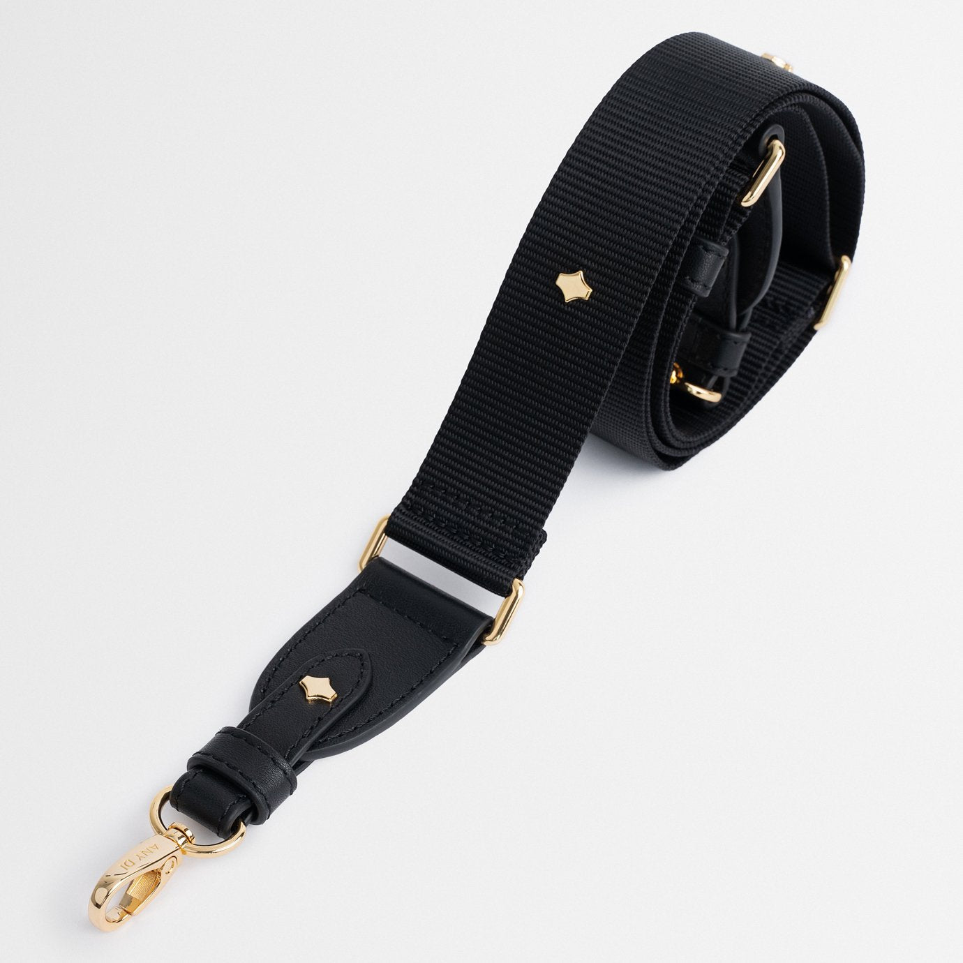 Crossbody Phone Strap | Black | Nylon & Nappa Leather 24K Gold Plated