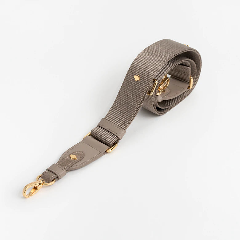 Crossbody Phone Strap | Taupe | Nylon & Nappa Leather 24K Gold Plated