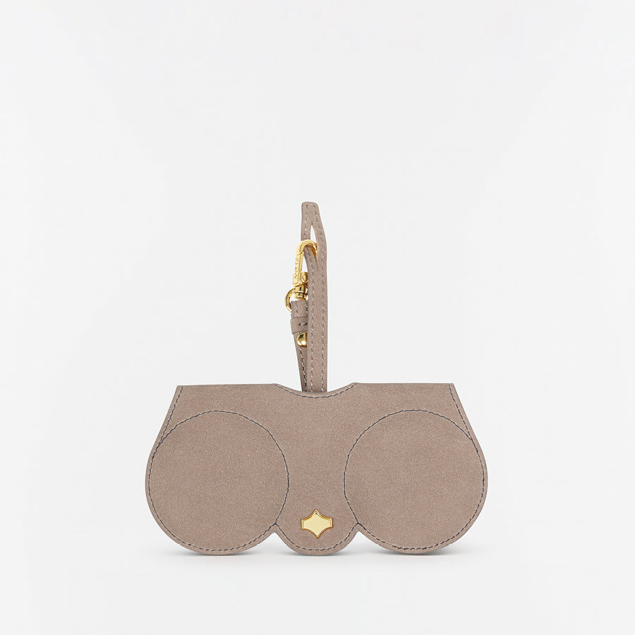 Sunglasses Case | Greige Nubuck | Leather 24K Gold Plated