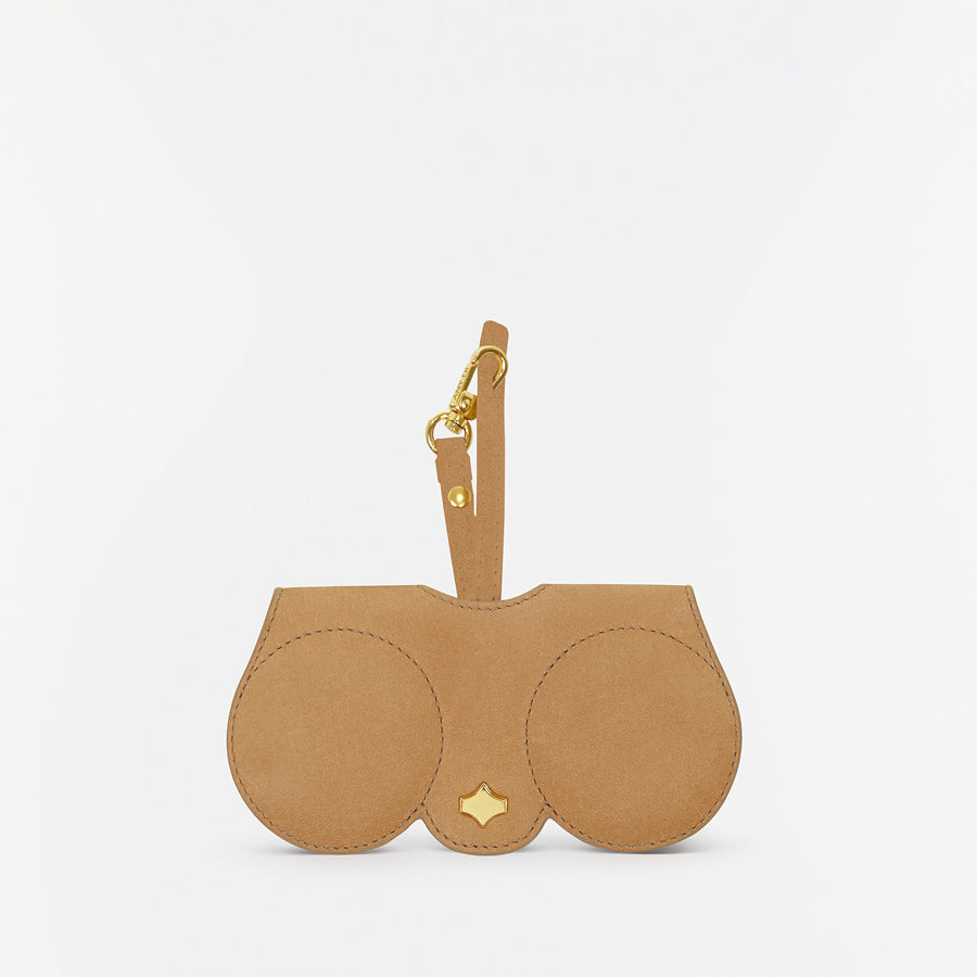 Sunglasses Case | Light Brown | Nubuck Leather Gold Plated